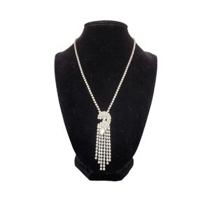 Vtg 1950s Waterfall Rhinestone Necklace